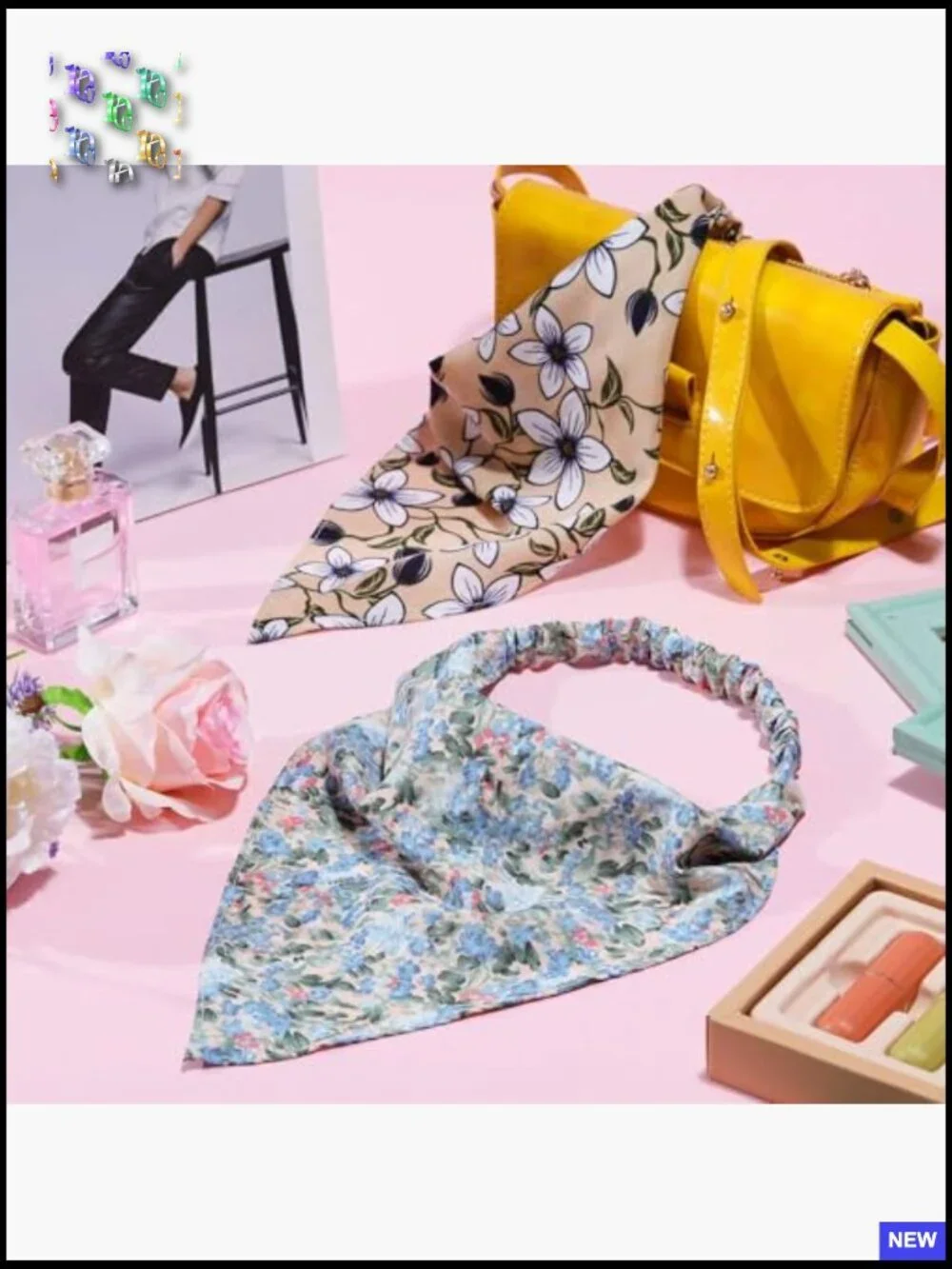 Floral Chiffon Hair Bandanas Set Boho Cottagecore Headbands with Clips